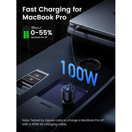 UGREEN 2*USB-C PD+USB-A  130W Fast Car Charger Without Cable - CD293 - 90413