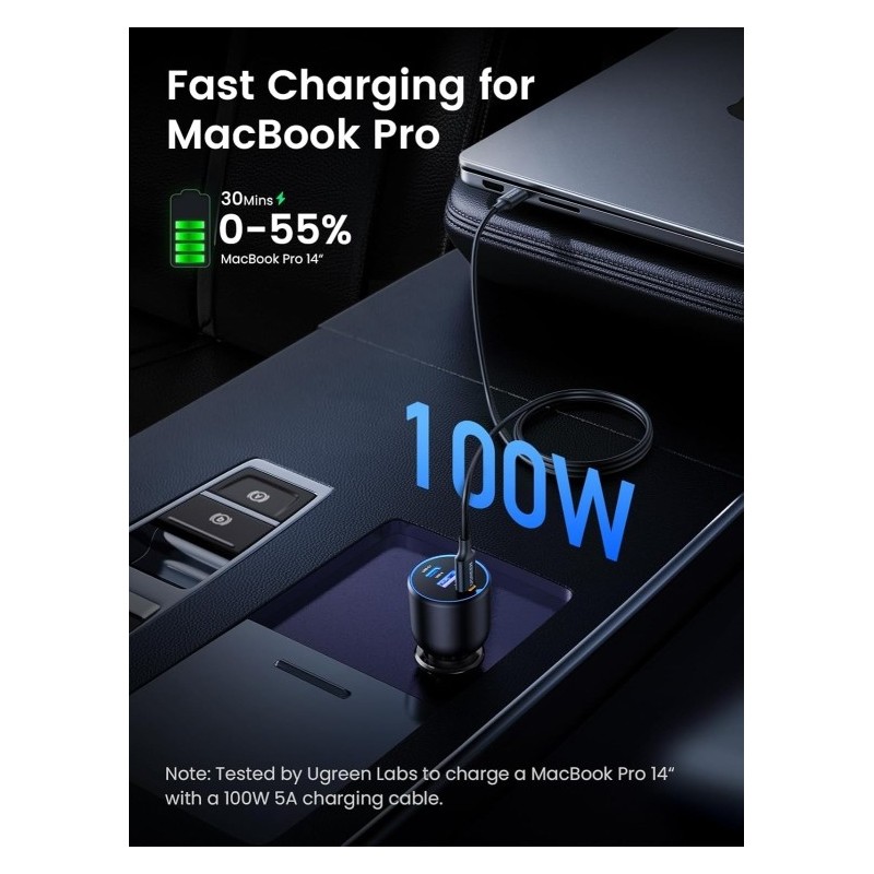 UGREEN 2*USB-C PD+USB-A  130W Fast Car Charger Without Cable - CD293 - 90413