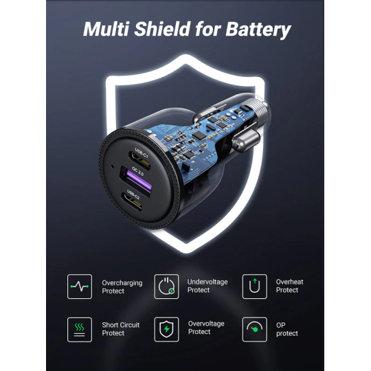 UGREEN 2*USB-C PD+USB-A  69W Fast Car Charger - CD239 - 20467