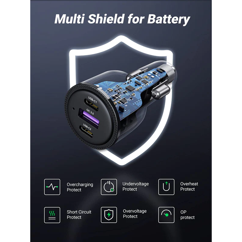UGREEN 2*USB-C PD+USB-A  69W Fast Car Charger - CD239 - 20467