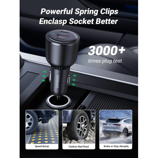 UGREEN 2*USB-C PD+USB-A  69W Fast Car Charger - CD239 - 20467