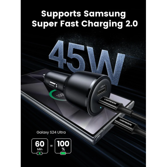 UGREEN USB-C PD+USB-A  63W Fast Car Charger - CD239 - 90645