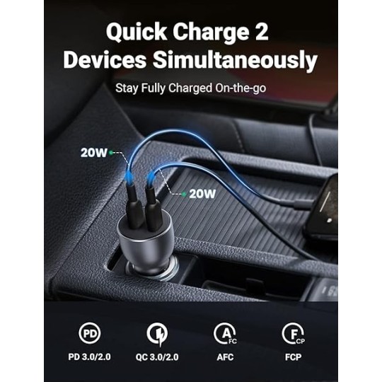 UGREEN USB-C PD+USB-C PD 40W Fast Car Charger Grey - CD213 - 70594