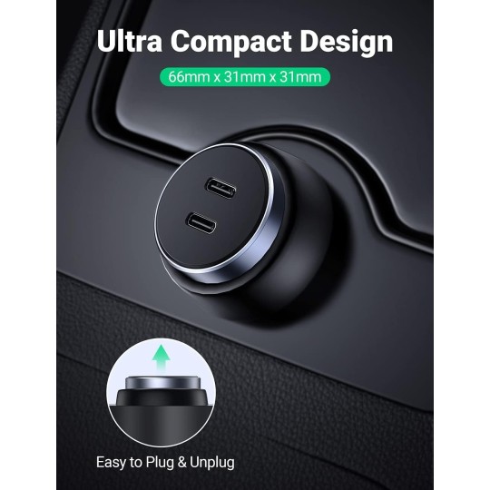 UGREEN USB-C PD+USB-C PD 40W Fast Car Charger Grey - CD213 - 70594