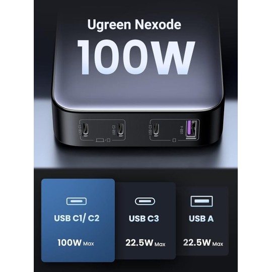 UGREEN 1*USB-A+3*USB-C 100W Desktop Fast Charger - CD328 - 90928