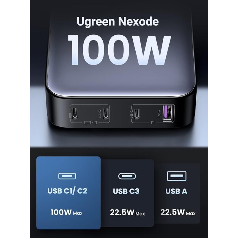 UGREEN 1*USB-A+3*USB-C 100W Desktop Fast Charger - CD328 - 90928