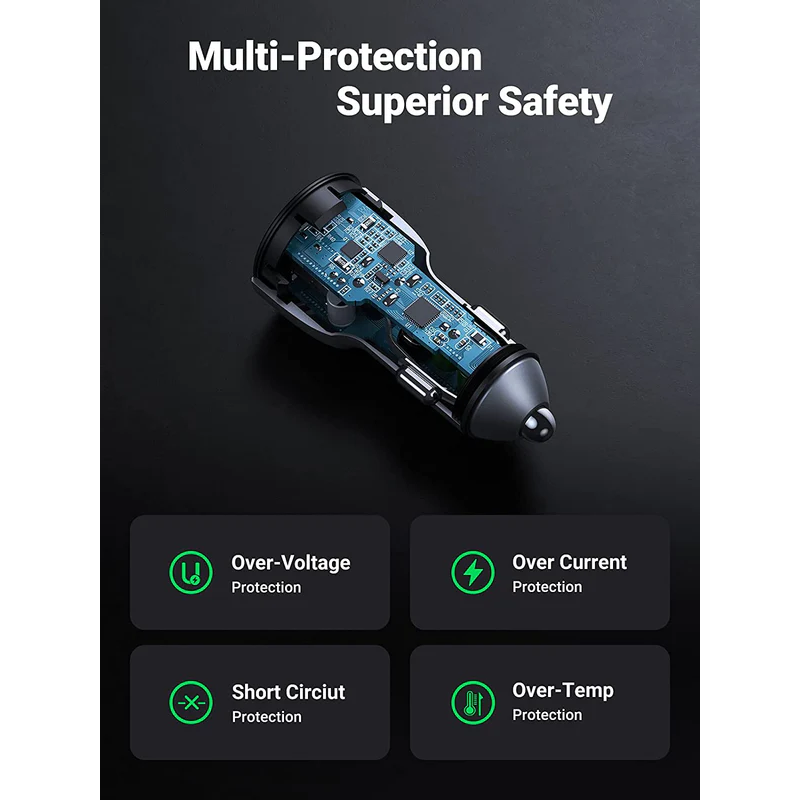 UGREEN QC 3.0+QC 3.0 Dual USB-A 36W Fast Car Charger Grey - CD213 - 10144