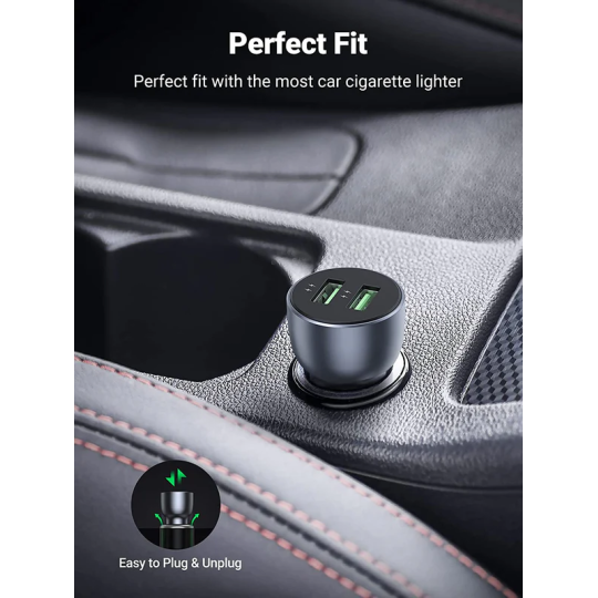 UGREEN QC 3.0+QC 3.0 Dual USB-A 36W Fast Car Charger Grey - CD213 - 10144