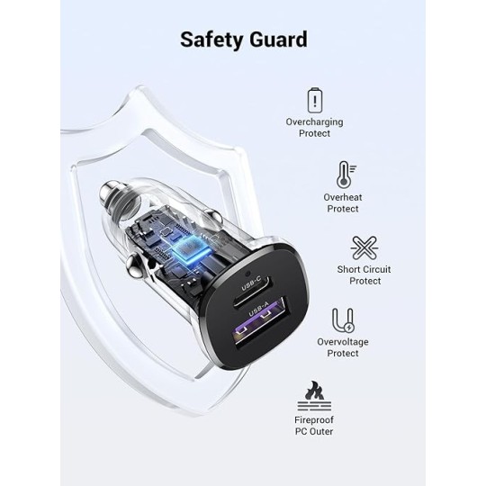 UGREEN USB-C PD+USB-A QC 30W Fast Car Charger - EC305 - 25845