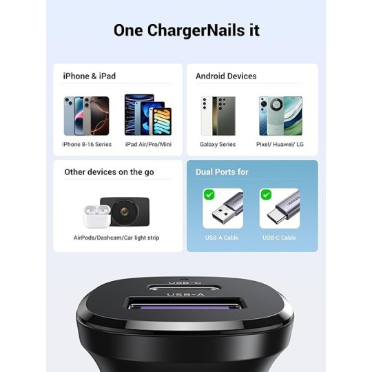 UGREEN USB-C PD+USB-A QC 30W Fast Car Charger - EC305 - 25845