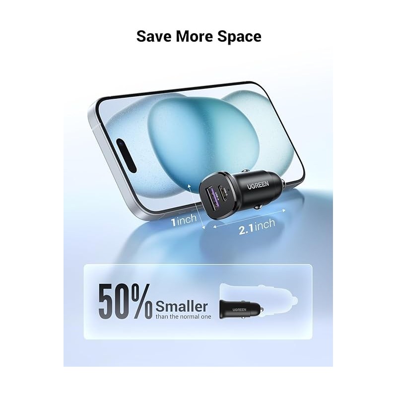 UGREEN USB-C PD+USB-A QC 30W Fast Car Charger - EC305 - 25845