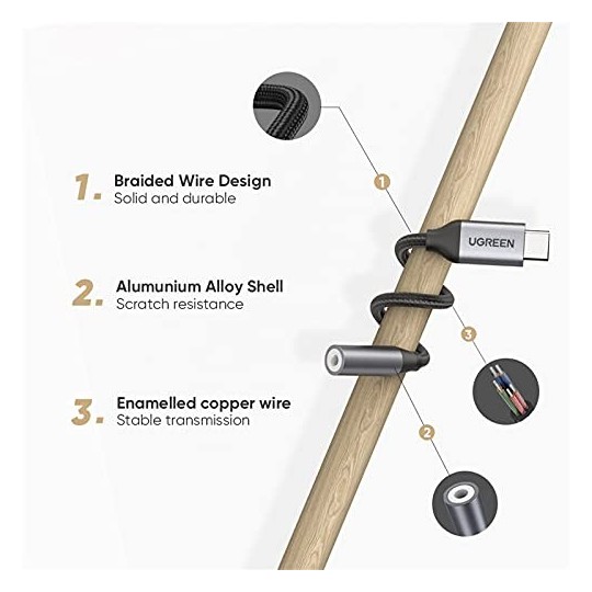 UGREEN Type C Male To 3.5mm Audio Adapter 0.10M - AV142 - 30632
