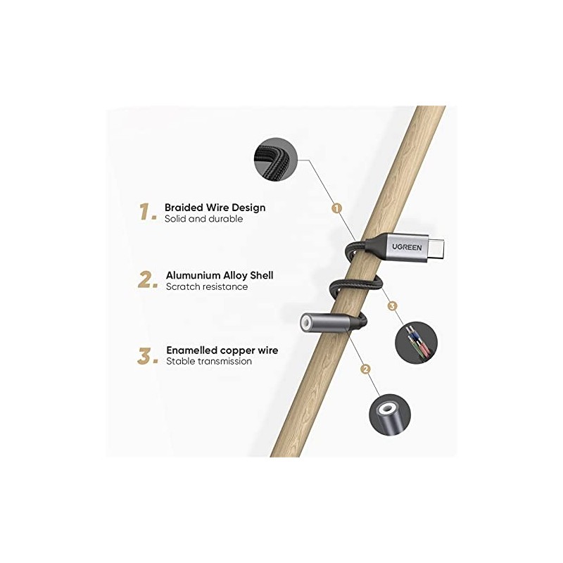 UGREEN Type C Male To 3.5mm Audio Adapter 0.10M - AV142 - 30632