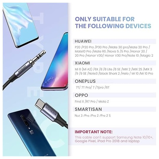 UGREEN Type C Male To 3.5mm Audio Cable 1.00M - AV143 - 30633