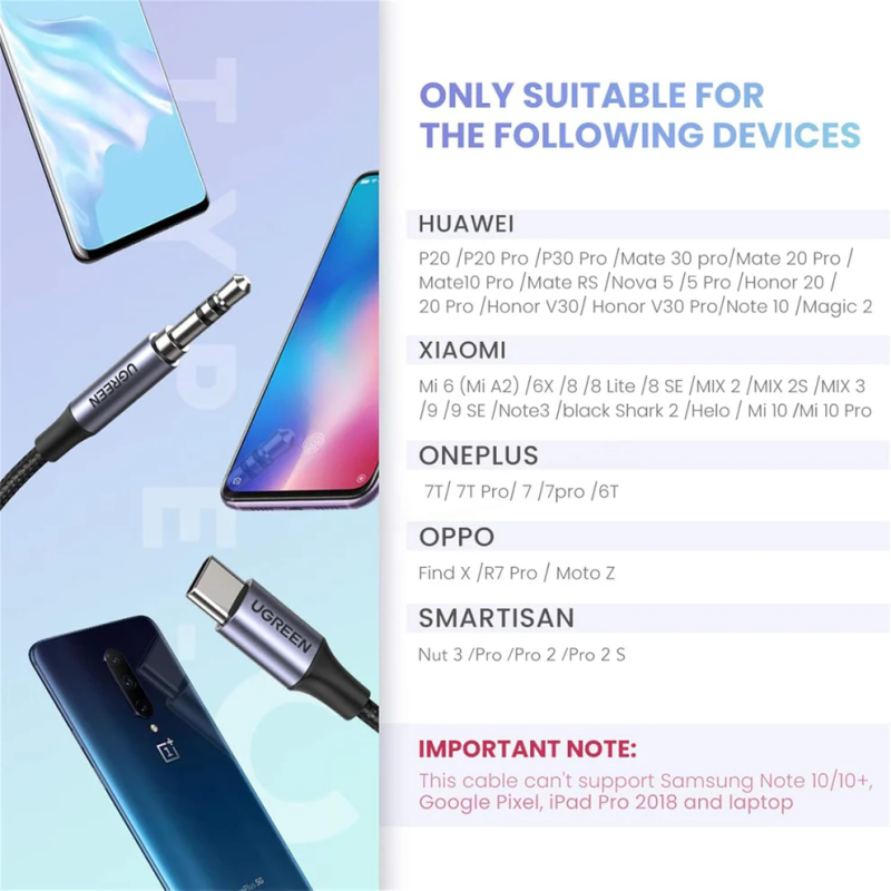 UGREEN Type C Male To 3.5mm Audio Cable 1.00M - AV143 - 30633