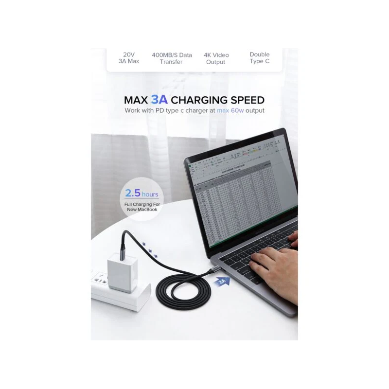 UGREEN USB-C 3.1 Male To Male GEN1 3A Data Cable Grey 1.5M - US161 - 50751