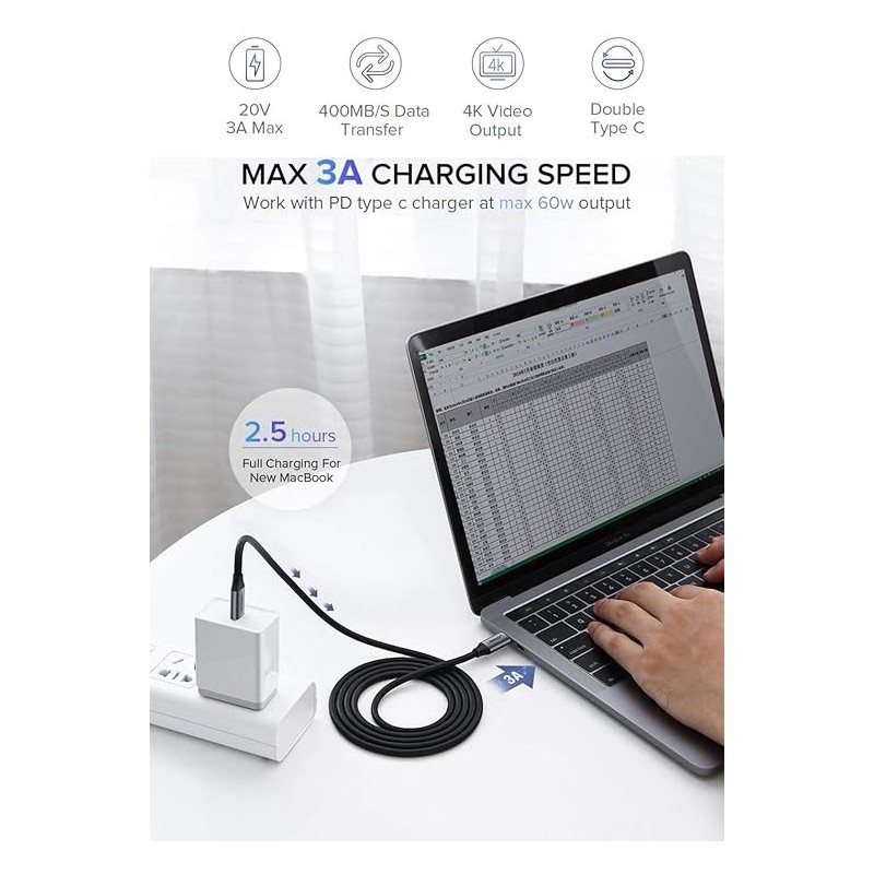 UGREEN USB-C 3.1 Male To Male GEN1 3A Data Cable Grey 1.5M - US161 - 50751