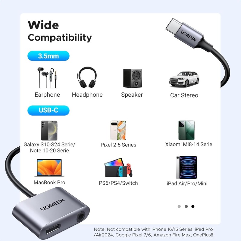UGREEN Type C Male To 3.5mm Audio+ Type C Female Adapter With Chip Grey - CM231 - 60164