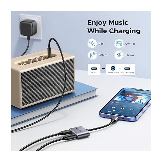 UGREEN Type C Male To 3.5mm Audio+ Type C Female Adapter With Chip Grey - CM231 - 60164