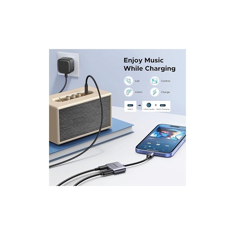 UGREEN Type C Male To 3.5mm Audio+ Type C Female Adapter With Chip Grey - CM231 - 60164