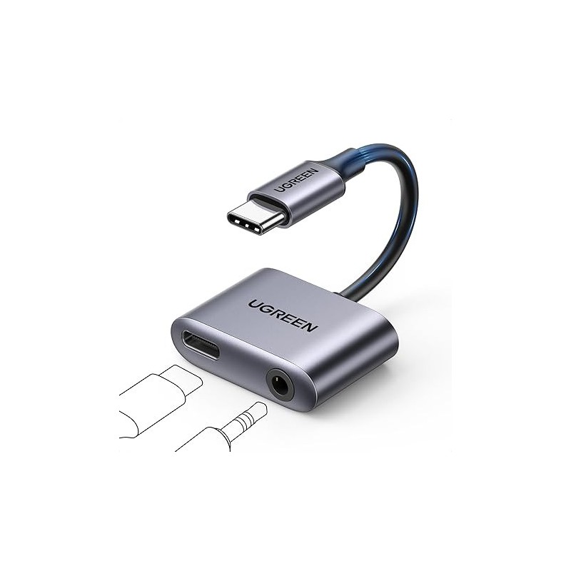 UGREEN Type C Male To 3.5mm Audio+ Type C Female Adapter With Chip Grey - CM231 - 60164