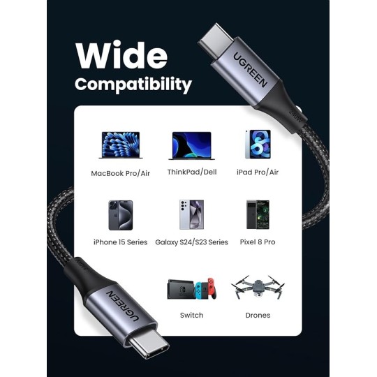 UGREEN Type C 2.0 Male To Type C 2.0 Male Charging&Data Cable(240W Max) - US535 - 15311