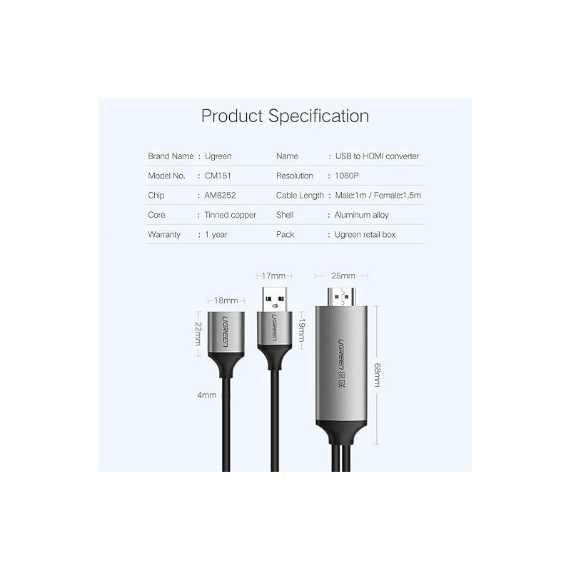 UGREEN USB-A Female To HDMI Male Adapter - CM151 - 50291