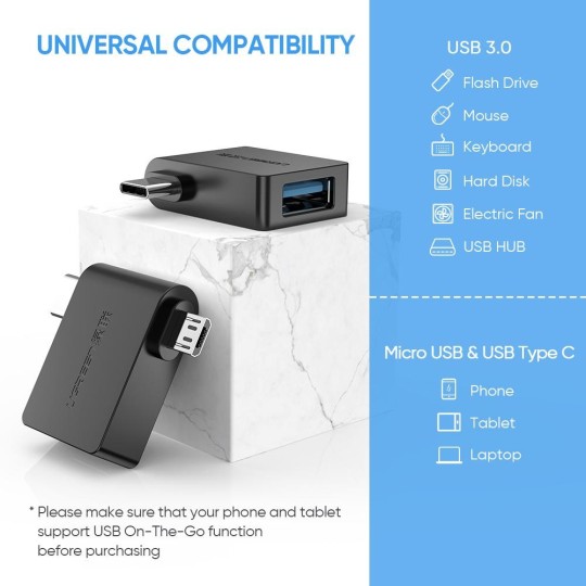 UGREEN Micro USB + USB-C To USB 3.0 A  Female OTG Adapter - 30453 - 30453