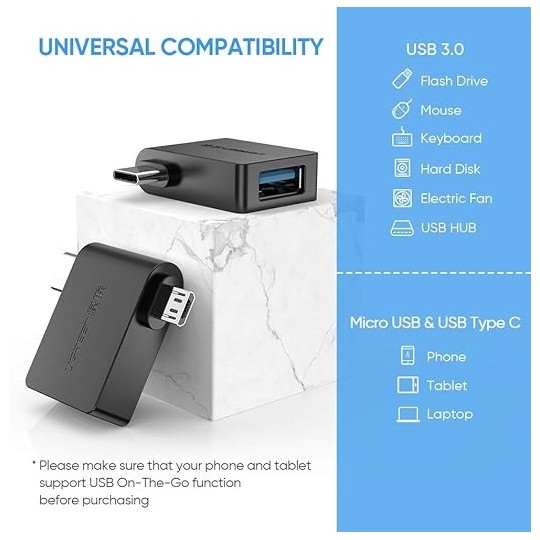 UGREEN Micro USB + USB-C To USB 3.0 A  Female OTG Adapter - 30453 - 30453