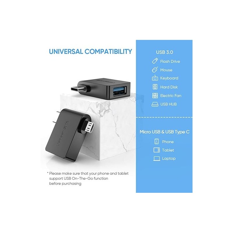 UGREEN Micro USB + USB-C To USB 3.0 A  Female OTG Adapter - 30453 - 30453