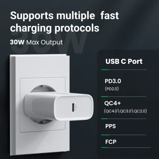 UGREEN USB-C 30W PD Charger EU White - CD127 - 70161
