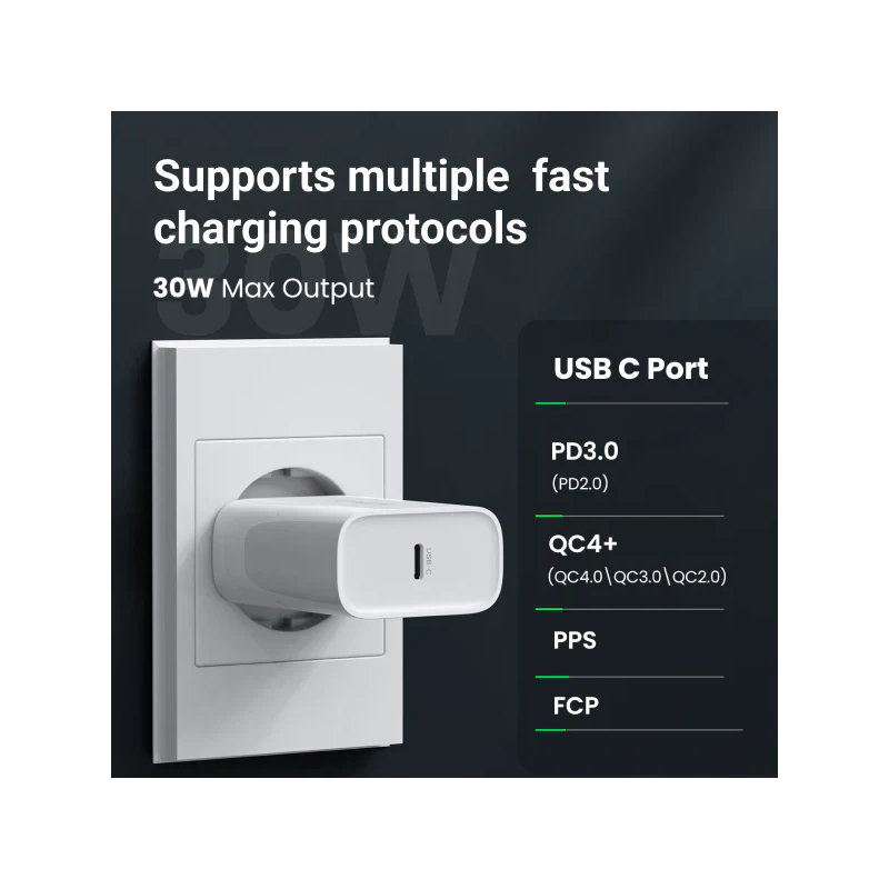 UGREEN USB-C 30W PD Charger EU White - CD127 - 70161