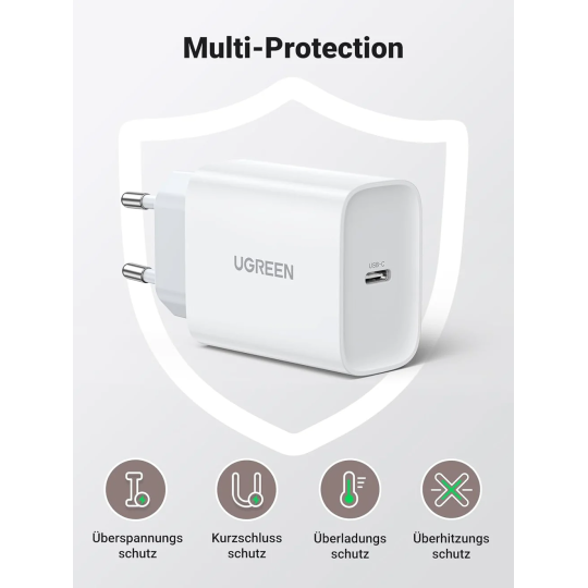 UGREEN USB-C 30W PD Charger EU White - CD127 - 70161