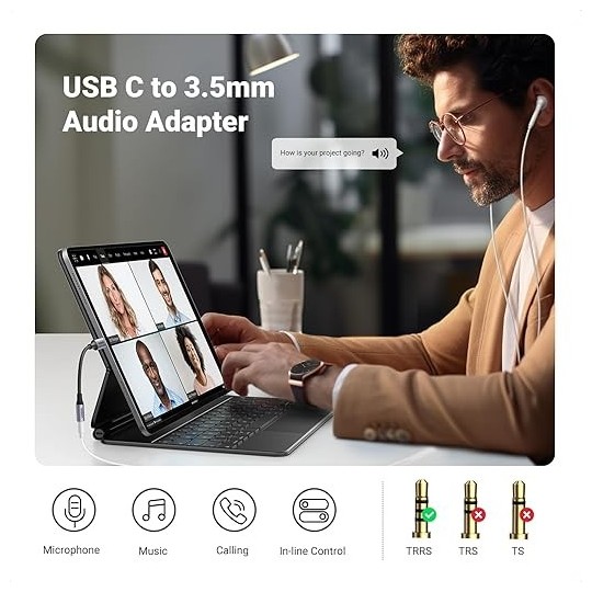 UGREEN Type C Male To 3.5mm Audio Adapter 10CM With  Chip - AV161 - 80154