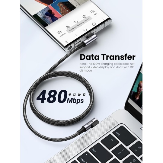 UGREEN Angled USB-C 2.0 Male To Angled USB-C 2.0 Male 5A Data Cable - US335 - 70696