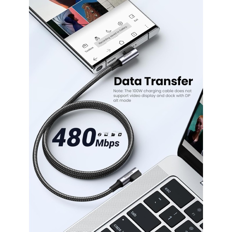 UGREEN Angled USB-C 2.0 Male To Angled USB-C 2.0 Male 5A Data Cable - US335 - 70696