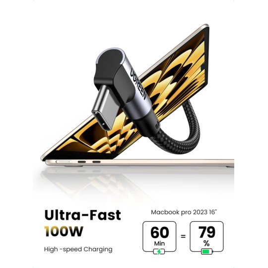 UGREEN USB-C  2.0 Male To Angled USB-C 2.0 Male 5A Data Cable(90°Angle) - US334 - 70643