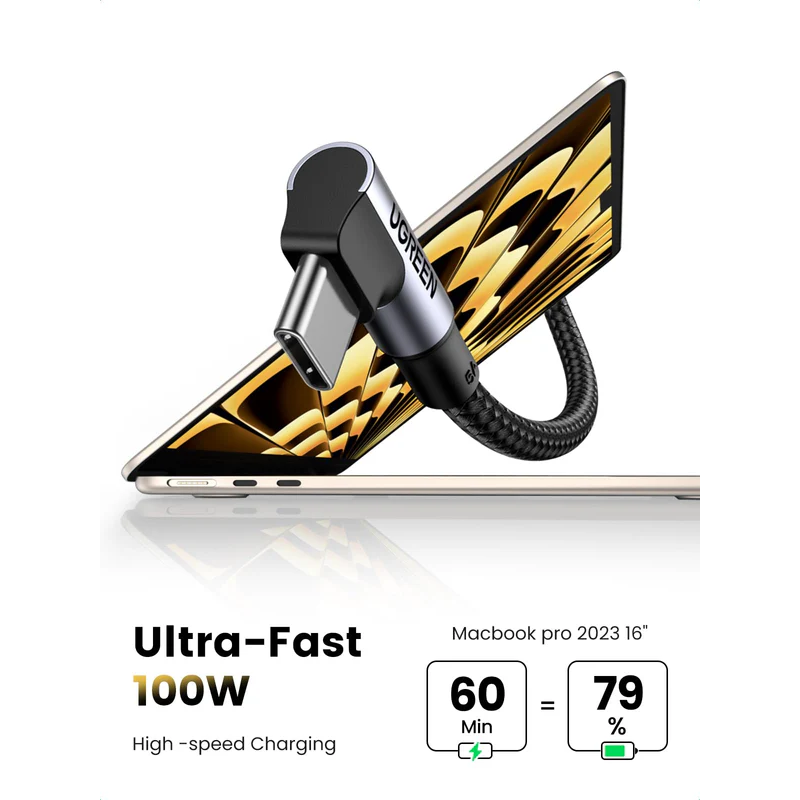UGREEN USB-C  2.0 Male To Angled USB-C 2.0 Male 5A Data Cable(90°Angle) - US334 - 70643