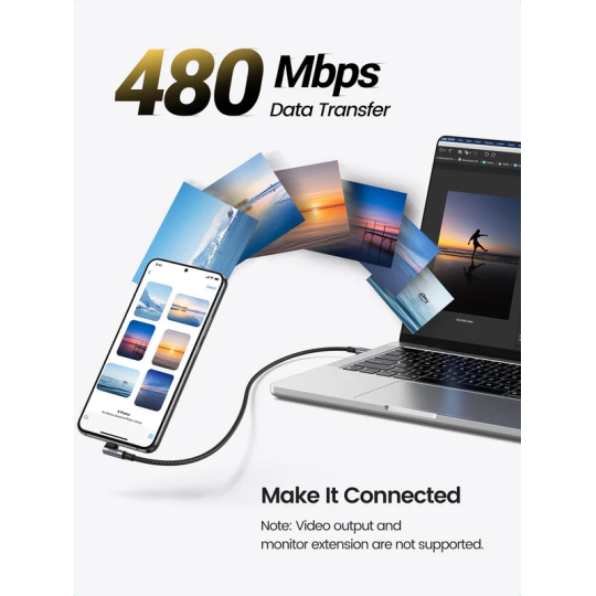UGREEN USB-C  2.0 Male To Angled USB-C 2.0 Male 5A Data Cable(90°Angle) - US334 - 70643