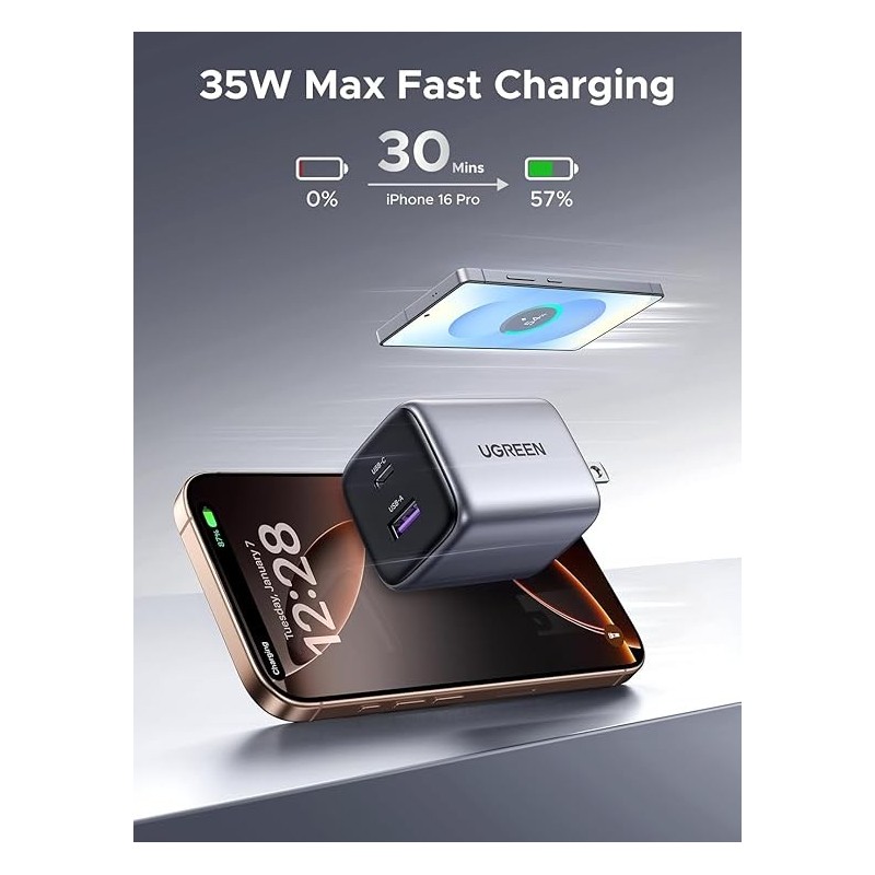 UGREEN USB-A+USB-C 35W Wall Charger EU Grey - CD350 - 15539