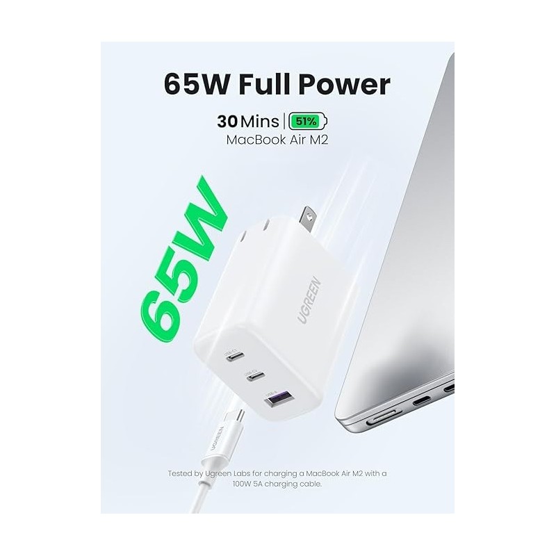 UGREEN USB-A+2*USB-C 65W Fast Charger EU White - CD275 - 90496