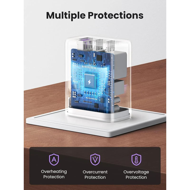 UGREEN USB-A+2*USB-C 65W Fast Charger EU White - CD275 - 90496