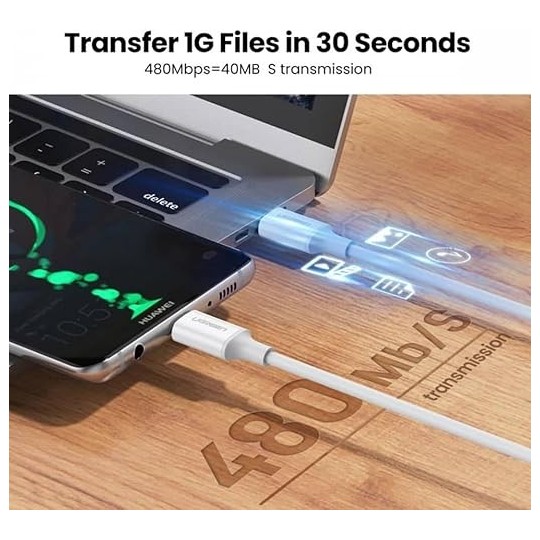 UGREEN Type C 2.0 Male To Type C 2.0 Male 5A Data Cable White - US300 - 60551