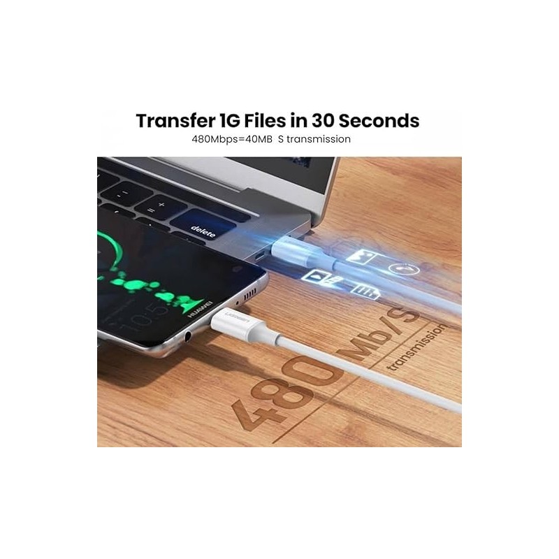 UGREEN Type C 2.0 Male To Type C 2.0 Male 5A Data Cable White - US300 - 60551