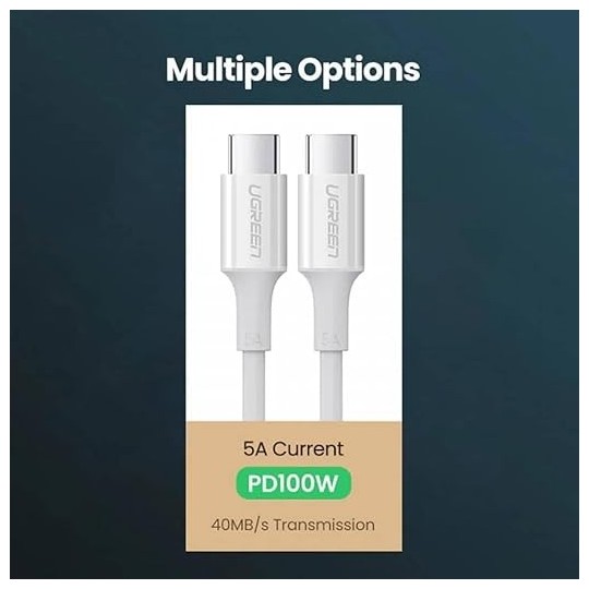UGREEN Type C 2.0 Male To Type C 2.0 Male 5A Data Cable White - US300 - 60551