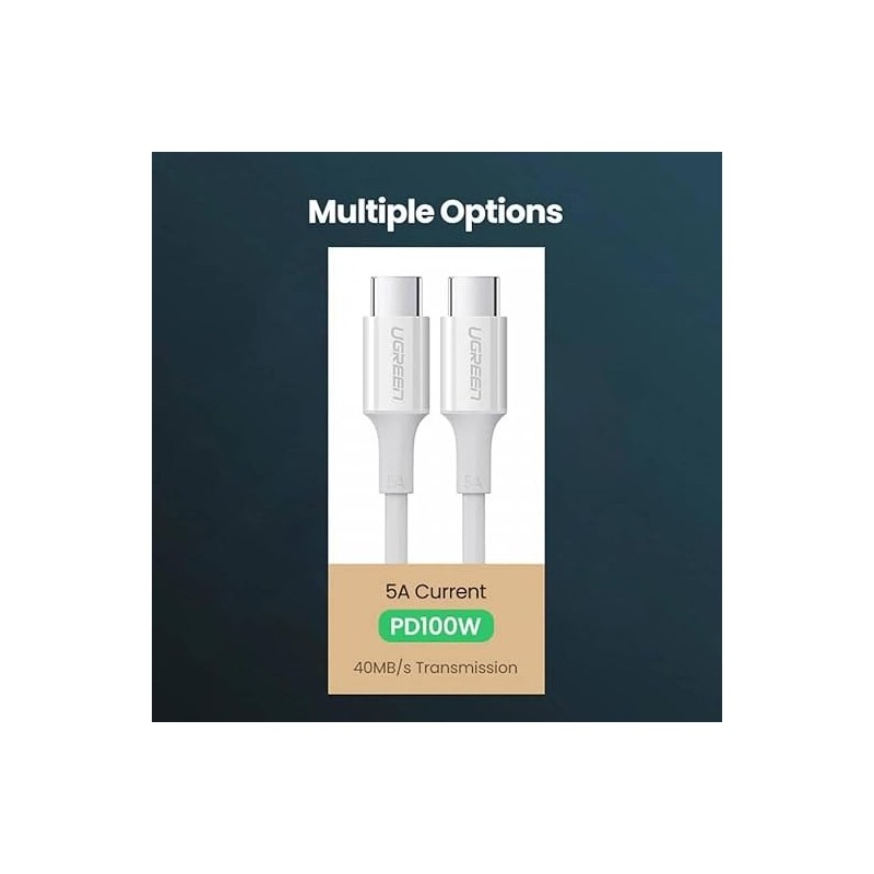 UGREEN Type C 2.0 Male To Type C 2.0 Male 5A Data Cable White - US300 - 60551