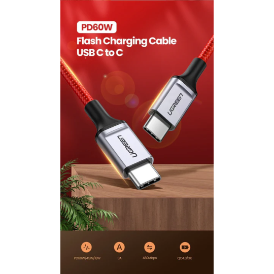 UGREEN USB-C 2.0 Male To USB-C 2.0 Male 3A Data Cable 1M - US294 -60186