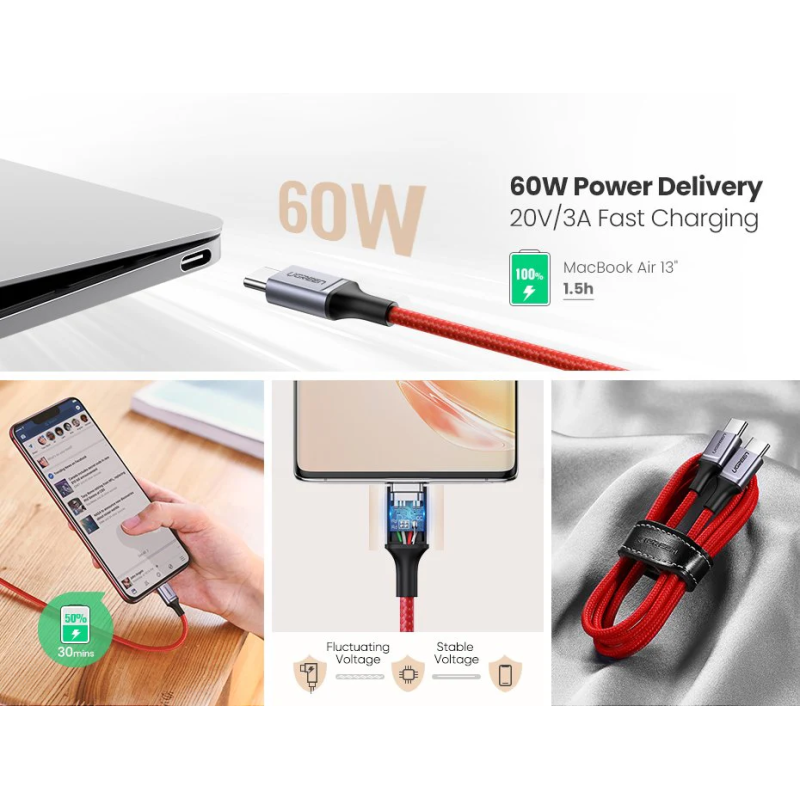 UGREEN USB-C 2.0 Male To USB-C 2.0 Male 3A Data Cable 1M - US294 -60186