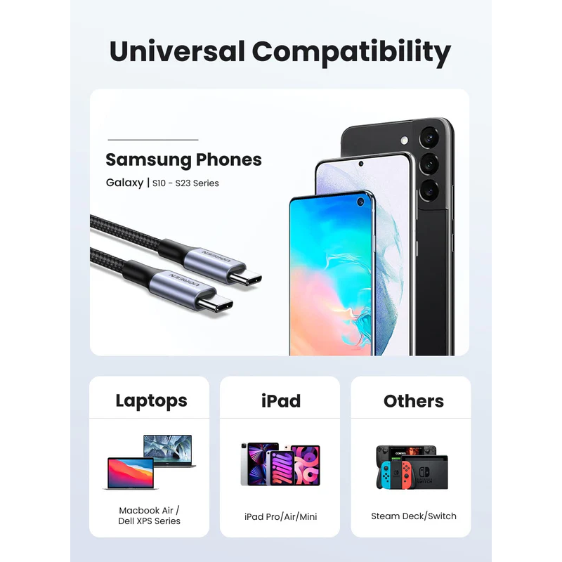 UGREEN USB-C 2.0 Male To USB-C 2.0 Male 3A Data Cable - US261 - 50150