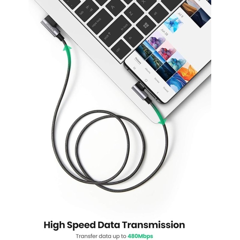 UGREEN Angled USB-C Male To Angled USB 2.0 A Male 3A Data Cable(90°Angle) - US176 - 20856